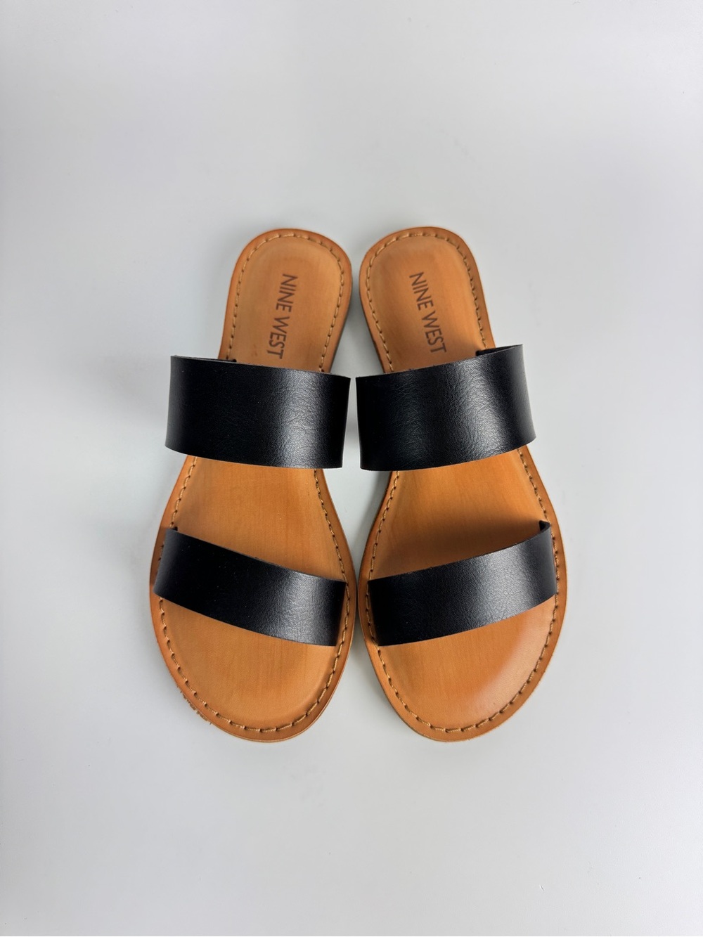 Nine West Women Black Double Strap Slide Sandals - Picture 2 of 4
